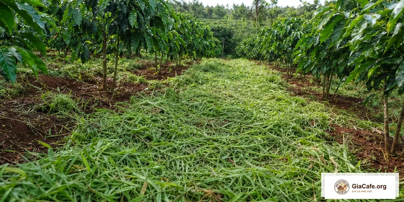 Hàng cà phê thông thoáng sau khi quản lý cỏ dại