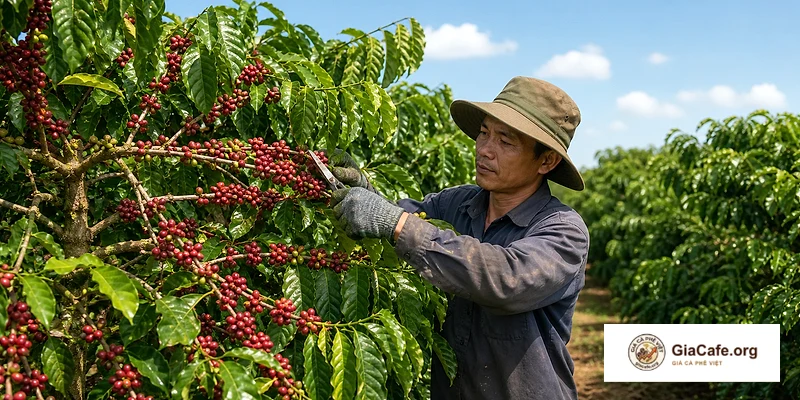 Hệ thống cây muồng đen che bóng mát đan xen hài hòa trong vườn cà phê Robusta